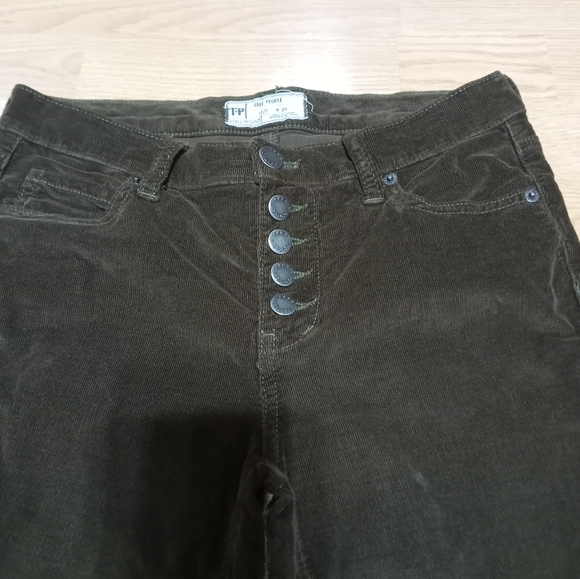 Free People cropped corduroy pants. Size 26. Dark khaki green. EUC. - Picture 2 of 14